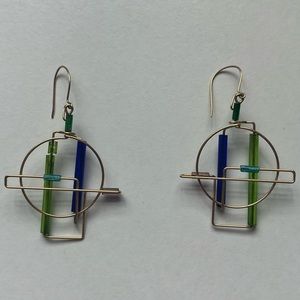 Blue and green geometric earrings